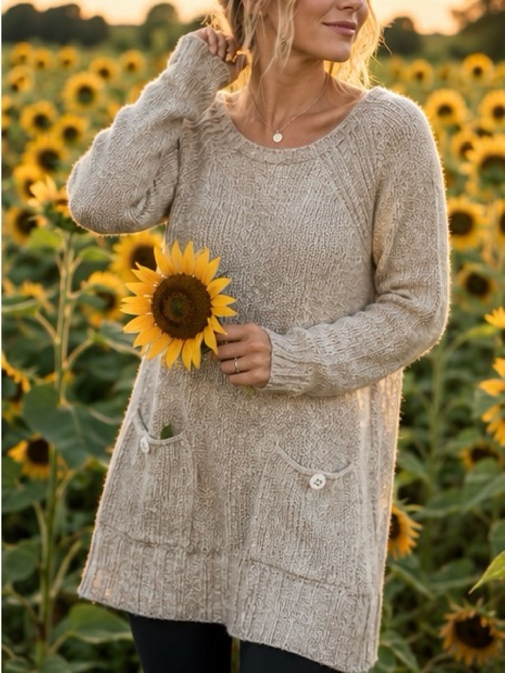 Free People Up In The Clouds Tunic Sweater Petite Small Oatmeal Boho Knit